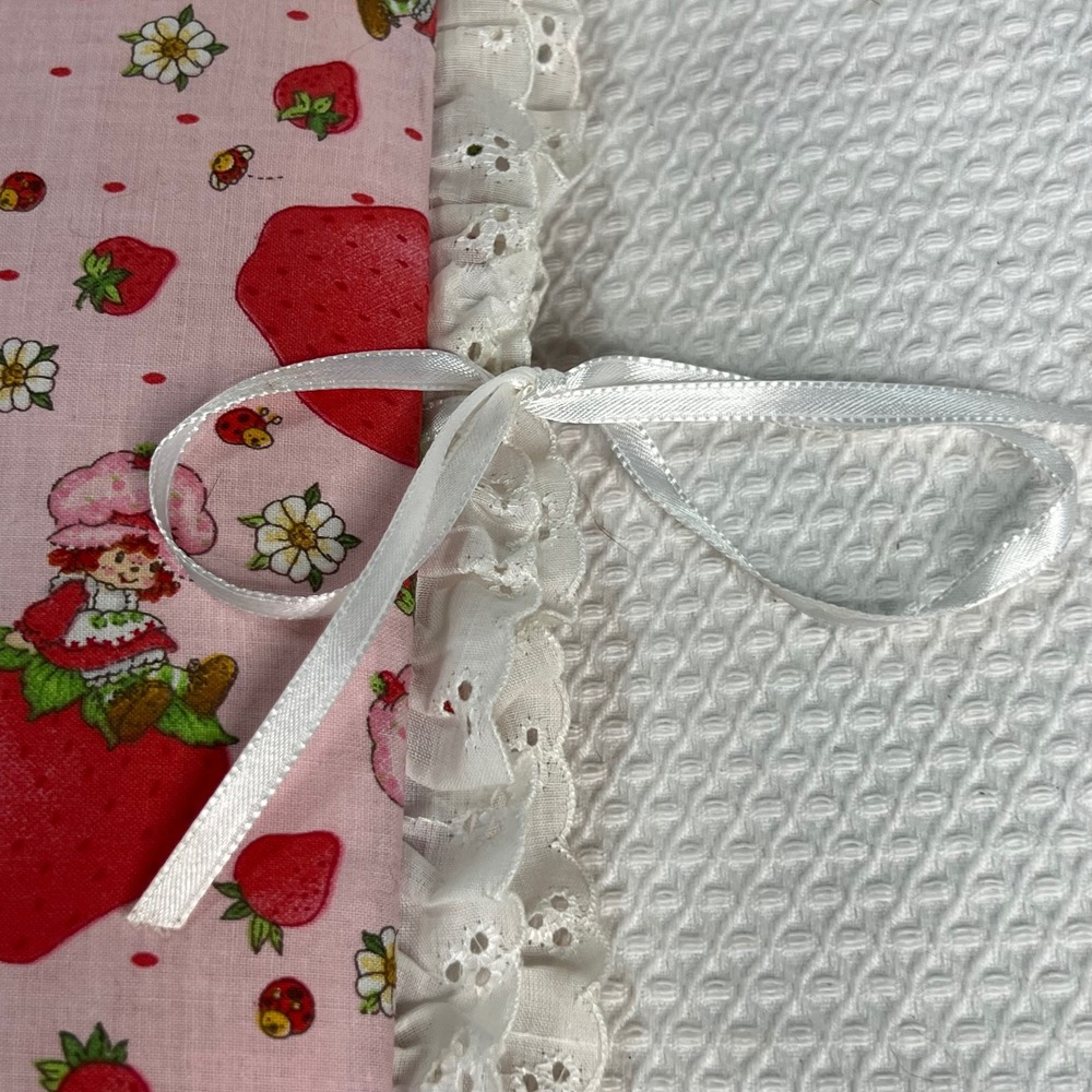 Handmade Strawberry Shortcake Fabric Photo Album 3-Ring Binder Eyelet Lace Pink - Picture 10 of 13